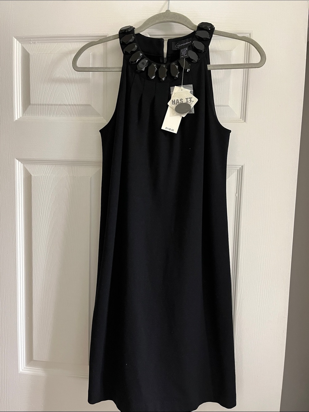 Context Black Mini Dress with Jeweled Collar
